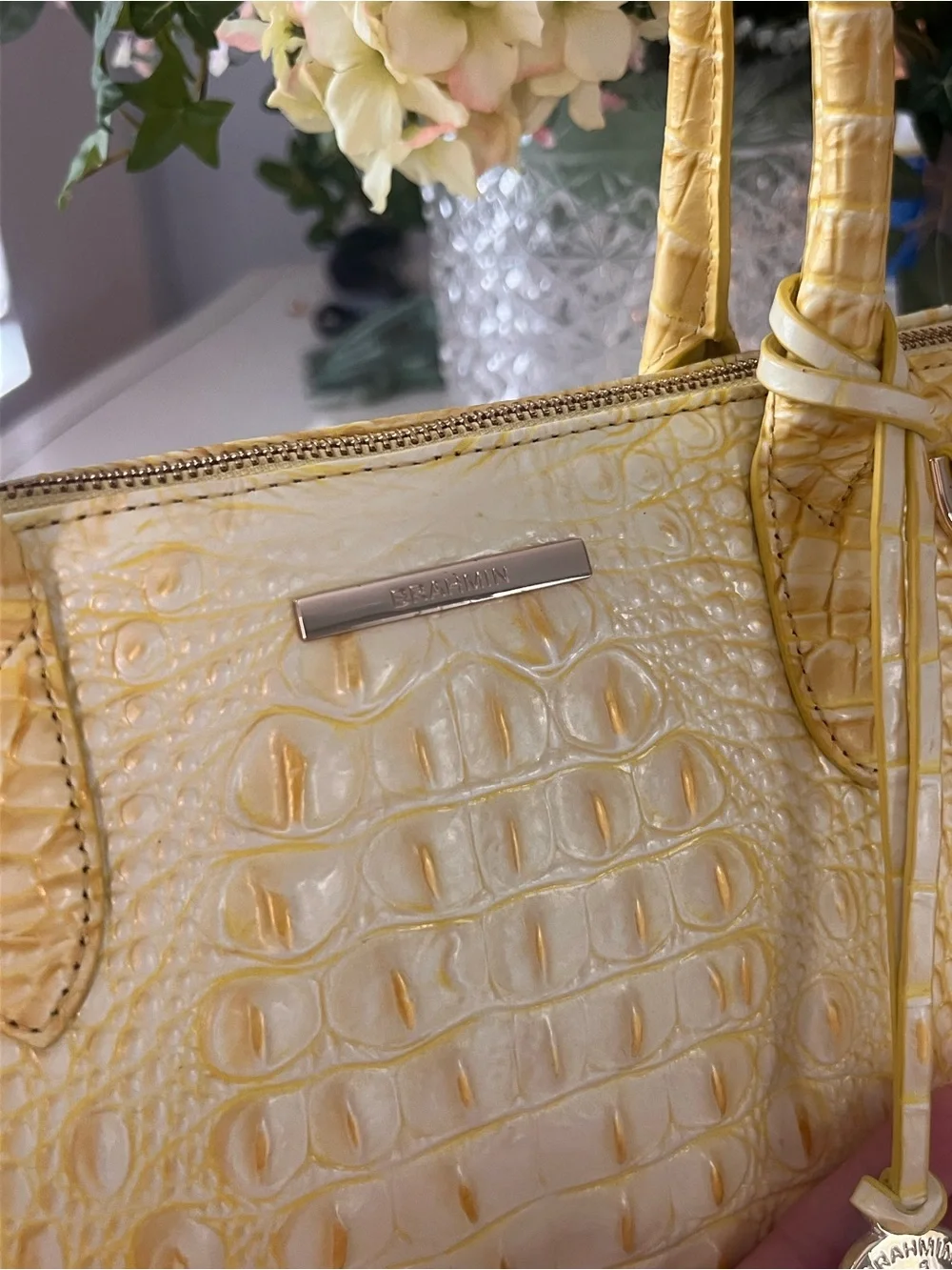Brahmin Sunbeam Melbourne  Yellow Croc-Embossed Handbag